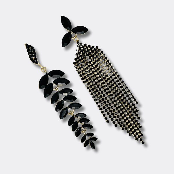 Long Black Strass Earrings | Gold - Muze Earrings