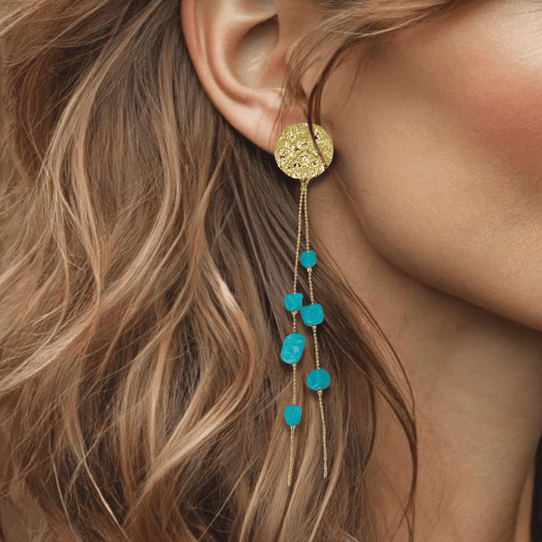 Long Blue Apatite Earrings | Gold - Muze Earrings