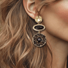 Long Brown Flowers Earrings | Gold - Muze Earrings