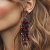 Long Burgundy Flowers Earrings | Gold - Muze Earrings