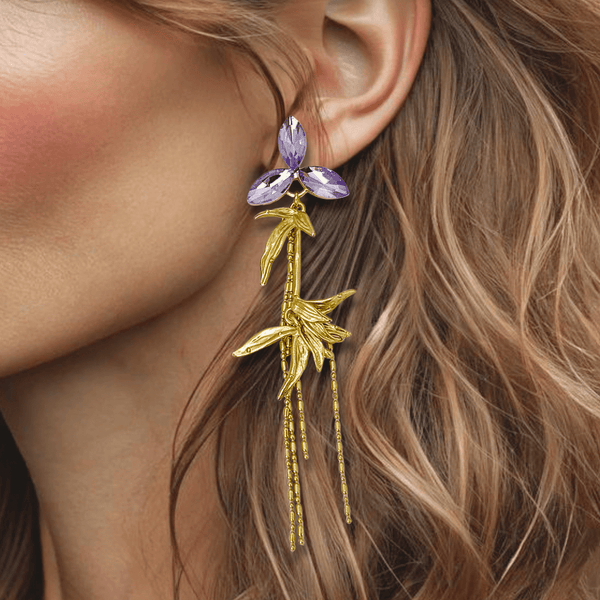 Long Colorful Leaf Earrings | Gold - Muze Earrings