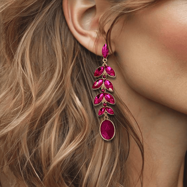 Long Fuchsia Agate Earrings | Gold - Muze Earrings