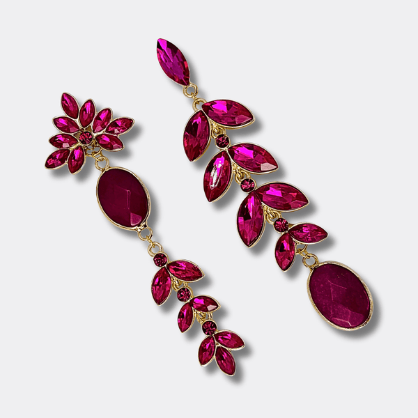 Long Fuchsia Agate Earrings | Gold - Muze Earrings