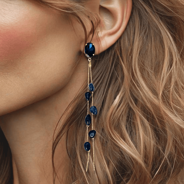 Long Lapis Lazuli Earrings | Gold - Muze Earrings