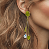 Long Olive Green Agate Earrings | Gold - Muze Earrings