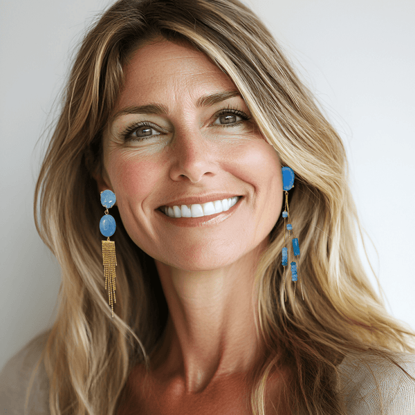 Long Pastel Blue Gem Earrings | Gold - Muze Earrings