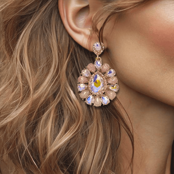 Long Pink Peacock Earrings | Gold - Muze Earrings