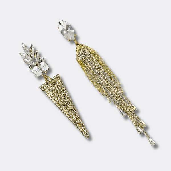 Long Strass Triangle Earrings | Gold - Muze Earrings