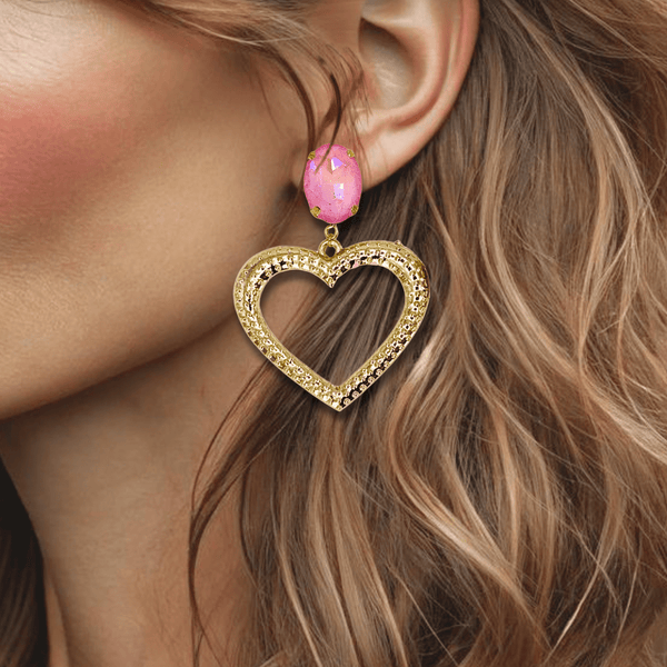 Love Defined Pink Heart Earrings | Gold - Muze Earrings