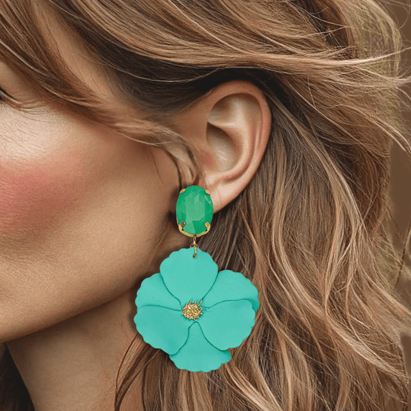 Mint Crystal Flower Earrings | Gold - Muze Earrings