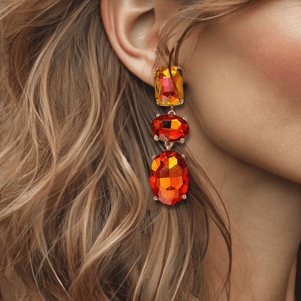 Orange Crystal Earrings | Gold - Muze Earrings