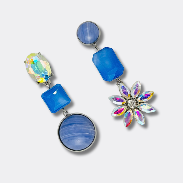 Pastel Blue Stripe Agate Earrings | Silver - Muze Earrings