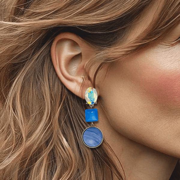 Pastel Blue Stripe Agate Earrings | Silver - Muze Earrings