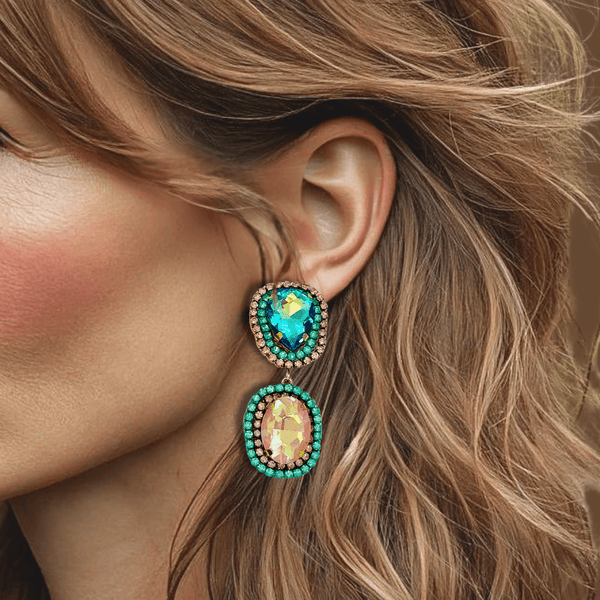 Peach Blue Crystal Earrings | Gold - Muze Earrings
