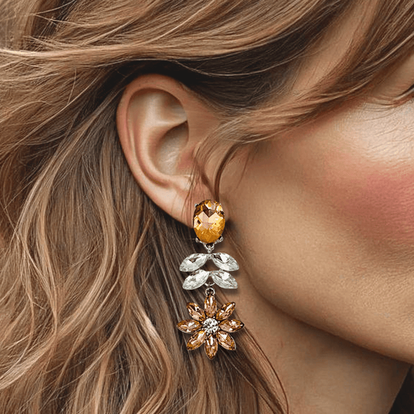 Peach Crystal Earrings | Silver - Muze Earrings