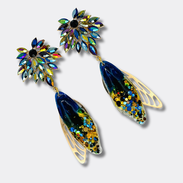 Peacock Festival Wings Earrings | Gold - Muze Earrings