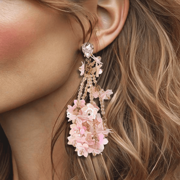 Pink AB Flowers Earrings | Gold - Muze Earrings