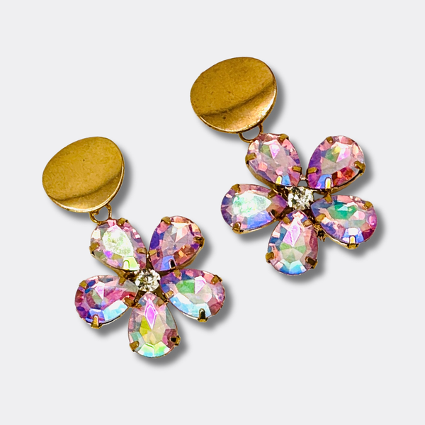 Pink AB Flowers Earrings | Gold - Muze Earrings