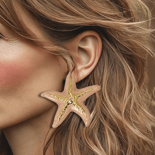 Pink AB Starfish Earrings | Gold - Muze Earrings