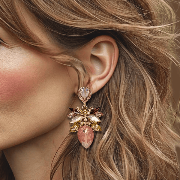 Pink Champagne Leafs Earrings | Gold - Muze Earrings