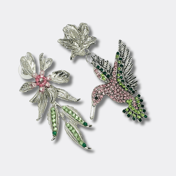 Pink Hummingbird Spring | Silver - Muze Earrings