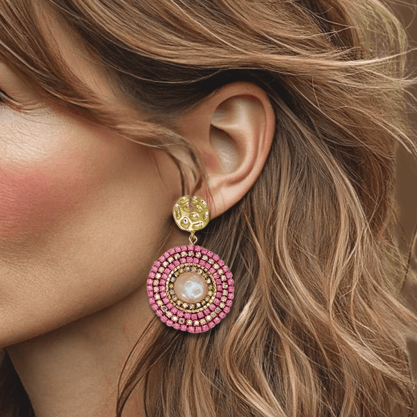 Pink Luminous Halo Earrings | Gold - Muze Earrings