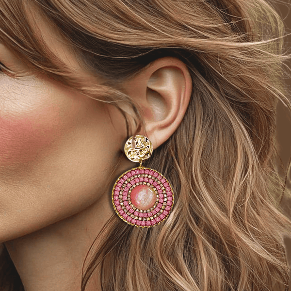 Pink Luminous Halo Earrings | Gold - Muze Earrings