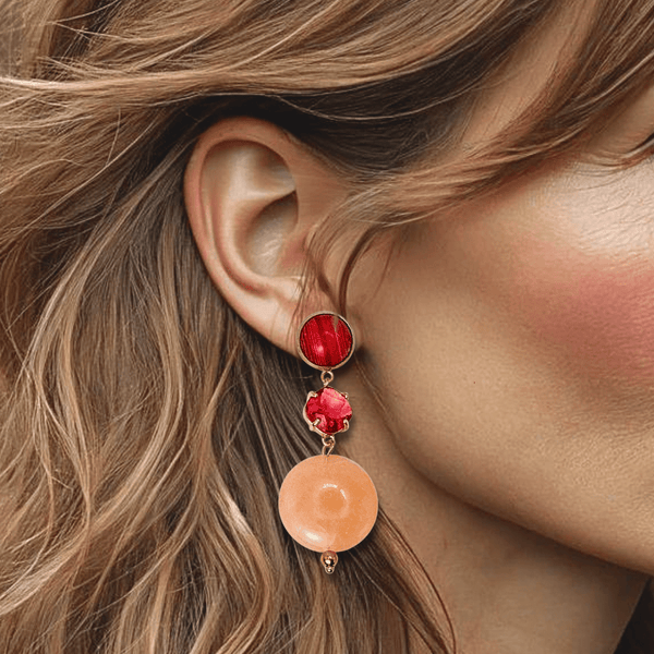 Pink Stripe Agate Earrings | Gold - Muze Earrings