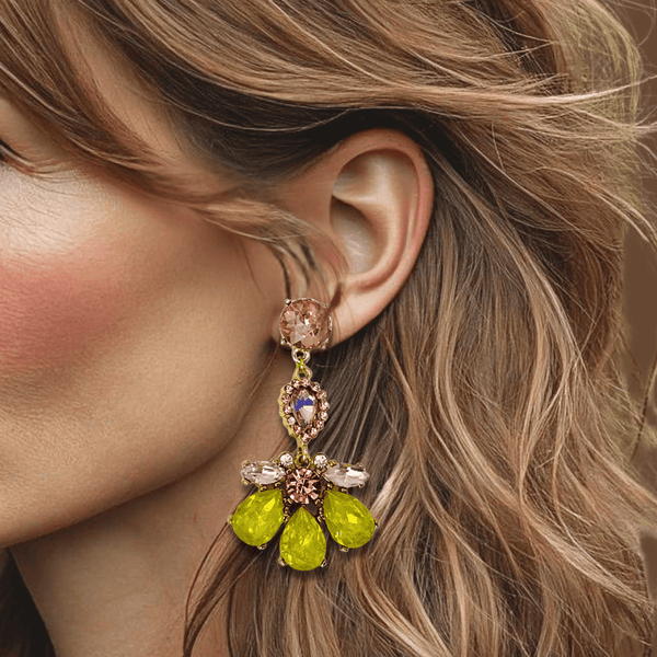 Pink Yellow Flower II Earrings | Gold - Muze Earrings