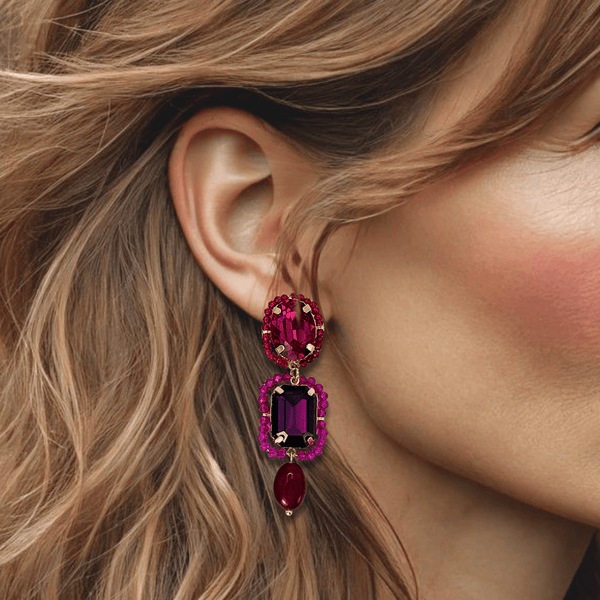 Purple Fuchsia Agate Earrings | Gold - Muze Earrings