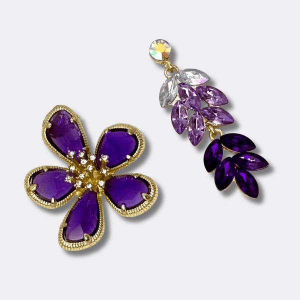 Purple Swarovski Flower Earrings | Gold - Muze Earrings