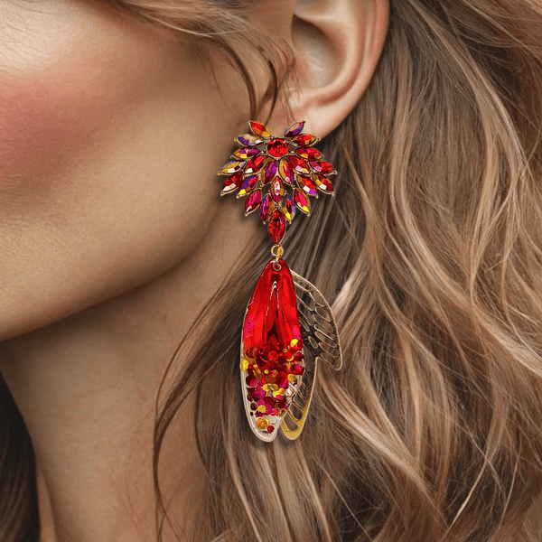Red AB Festival Wings Earrings | Gold - Muze Earrings