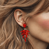 Red Crystal Leafs Earrings | Silver - Muze Earrings