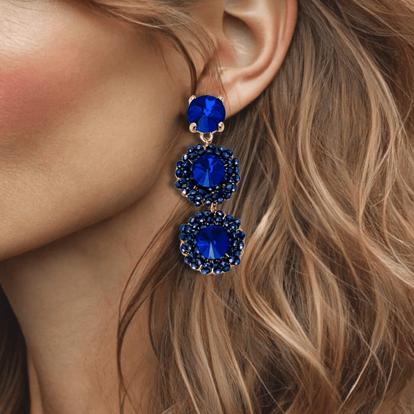 Royal Blue Crystal Earrings | Gold - Muze Earrings