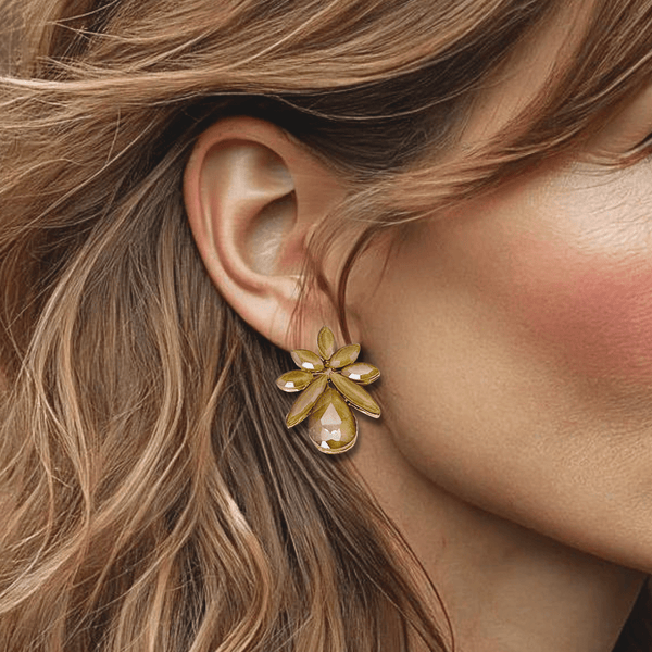 Small Beige Flower Earrings | Gold - Muze Earrings