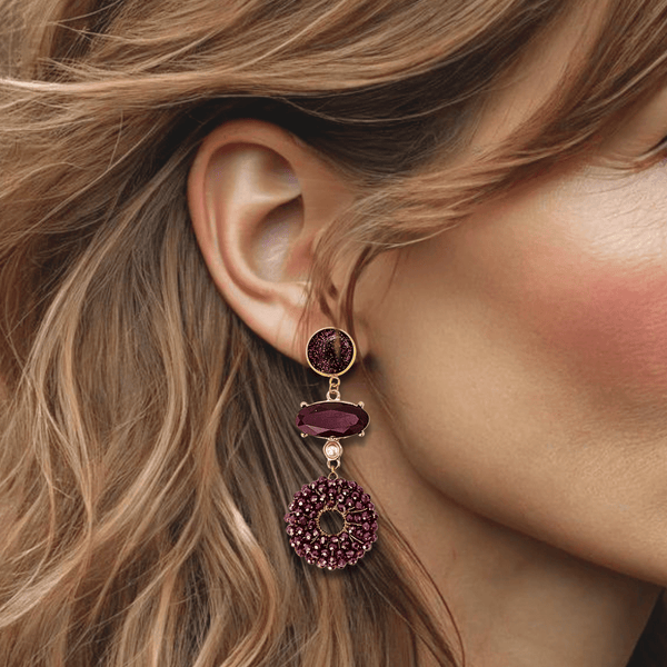 Subtle Burgundy Earrings | Gold - Muze Earrings