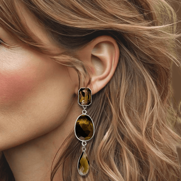 Tiger Eye Heart Earrings | Silver - Muze Earrings