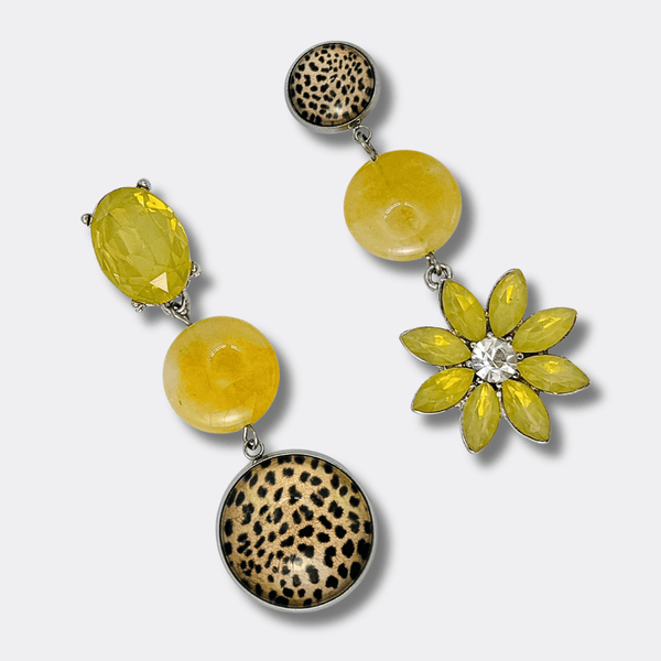 Yellow Jade Leopard II Earrings | Silver - Muze Earrings