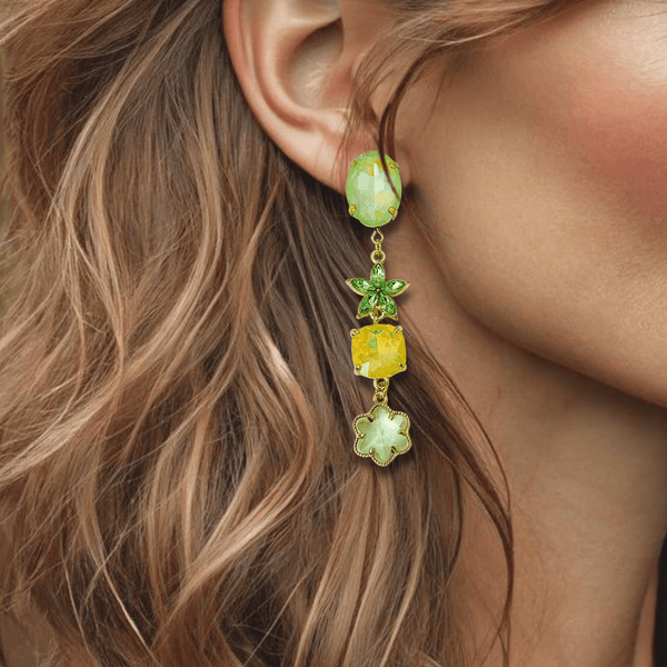 Yellow Lime Flowers Earrings | Gold - Muze Earrings