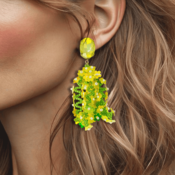 Yellow Lime Flowers Earrings | Gold - Muze Earrings