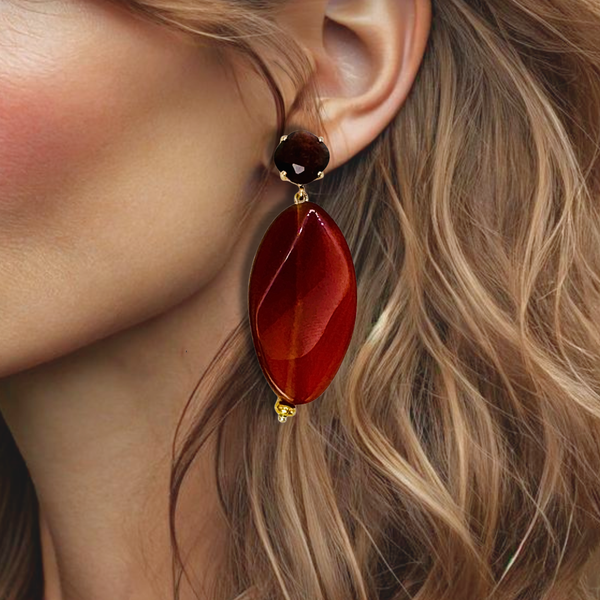 Amber Carnelian Crystal Earrings | Gold