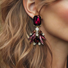 Big Burgundy Crystal Earrings | Gold