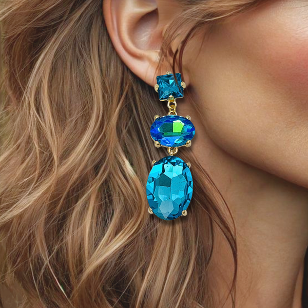 Blue AB Glam Earrings | Gold