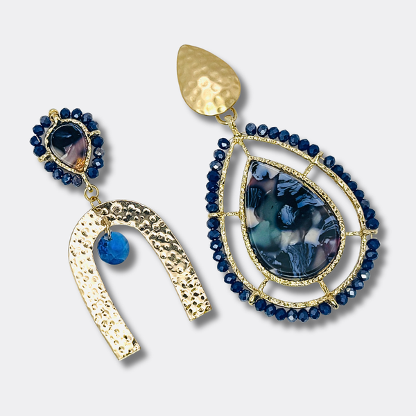Blue Resin Drop Earrings | Gold