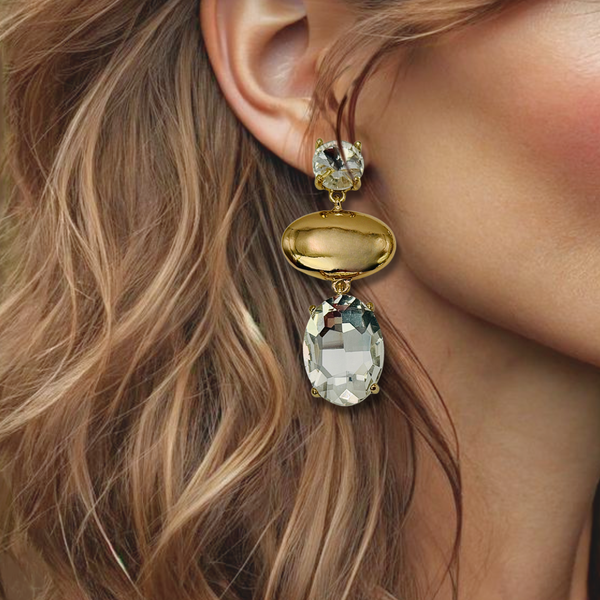 Bold Crystal Glam Earrings | Gold