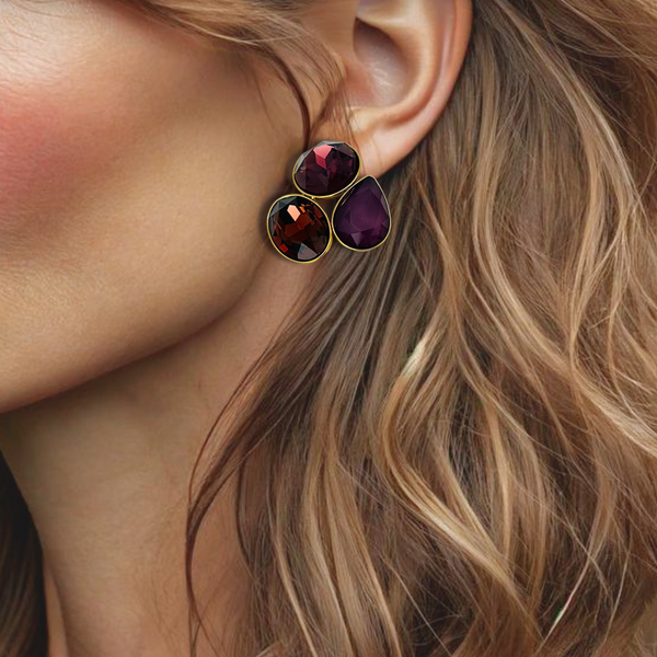 Burgundy Brown Earrings | Gold