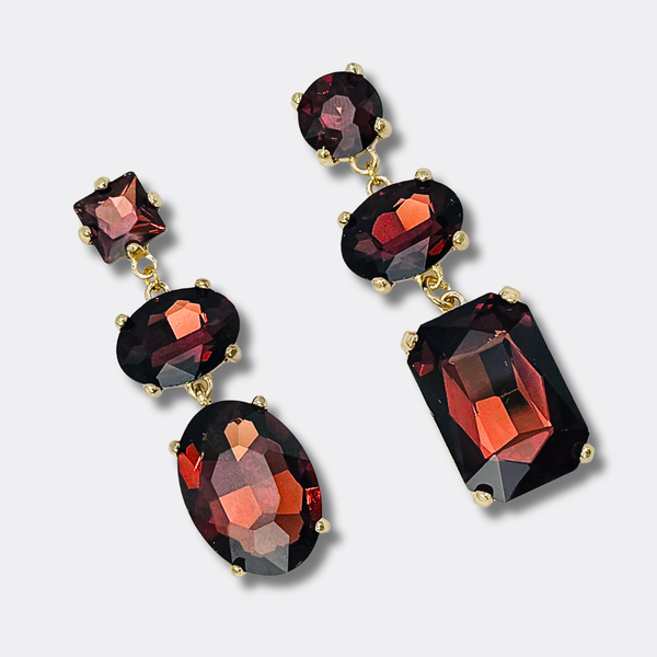 Burgundy Glam Earrings | Gold