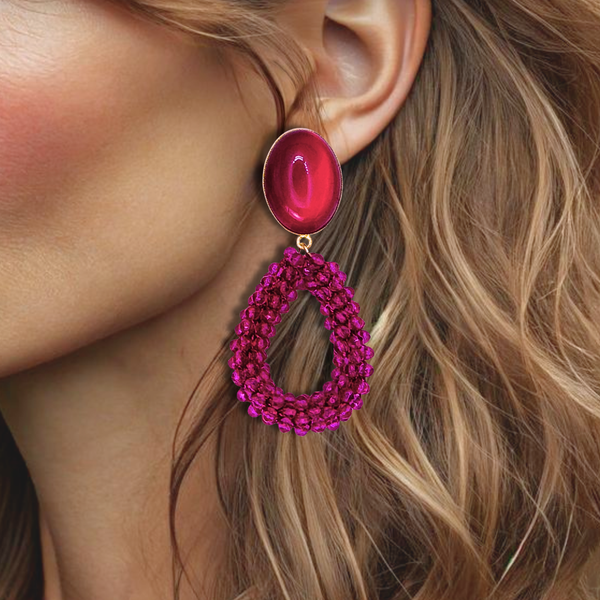 Clip Fuchsia Agate Earrings | Gold