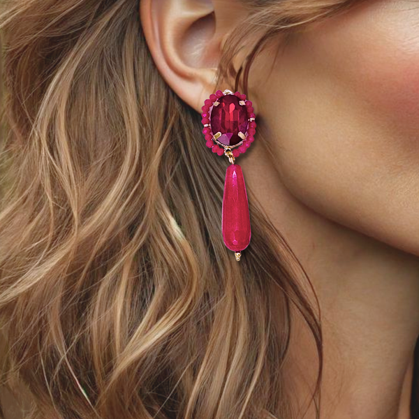 Clip Fuchsia Agate Earrings | Gold