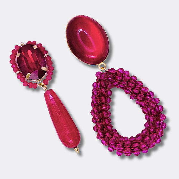 Clip Fuchsia Agate Earrings | Gold